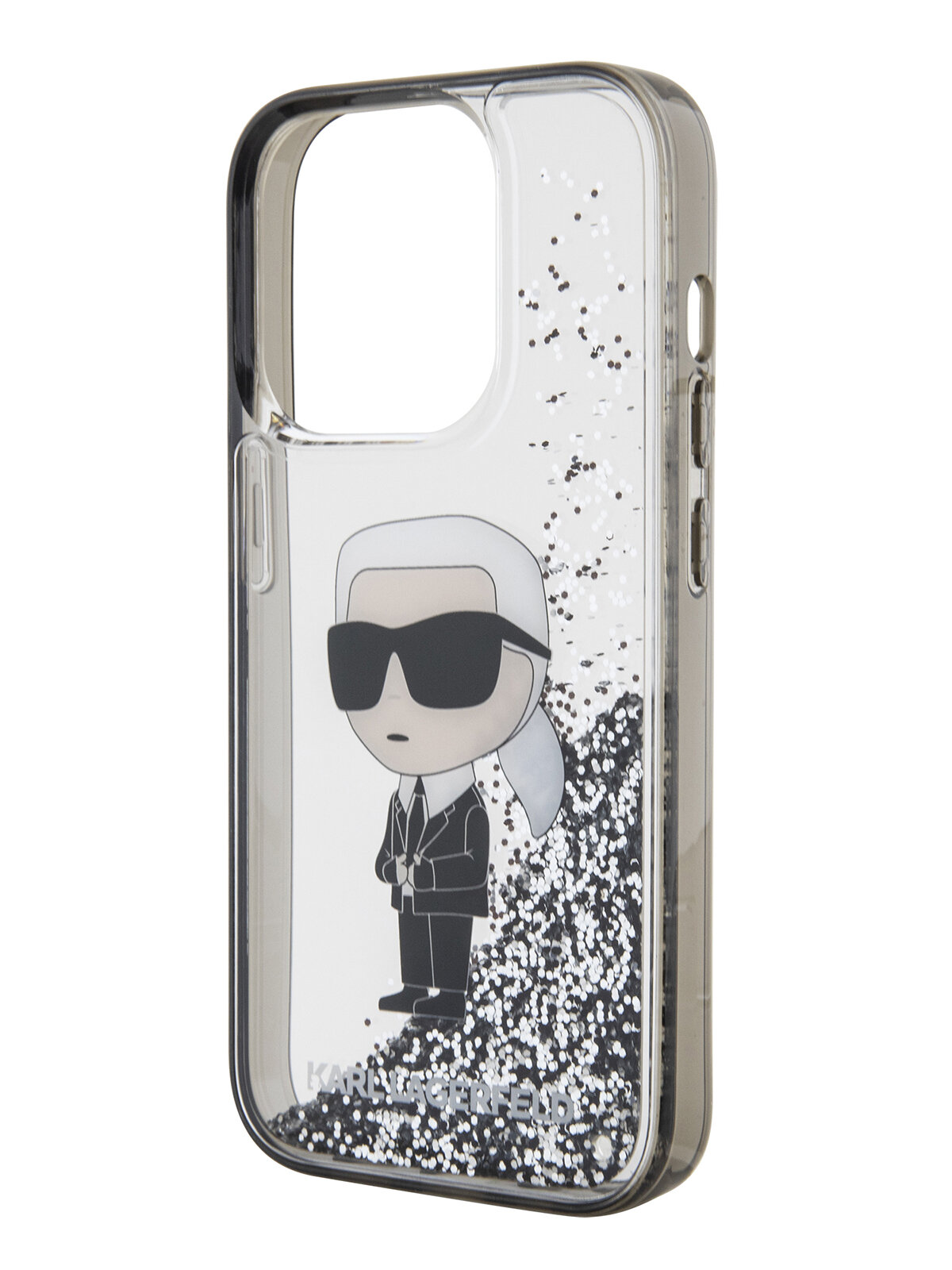 Lagerfeld для iPhone 15 Pro Max чехол Liquid Glitter NFT Karl Ikonik Hard Transparent/Black