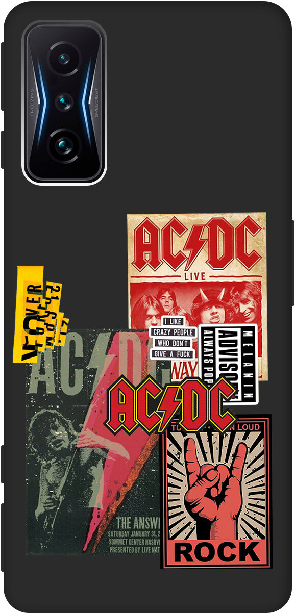 фото Матовый чехол AC/DC Stickers для Xiaomi Poco F4 GT / Сяоми Поко Ф4 ГТ с 3D эффектом черный