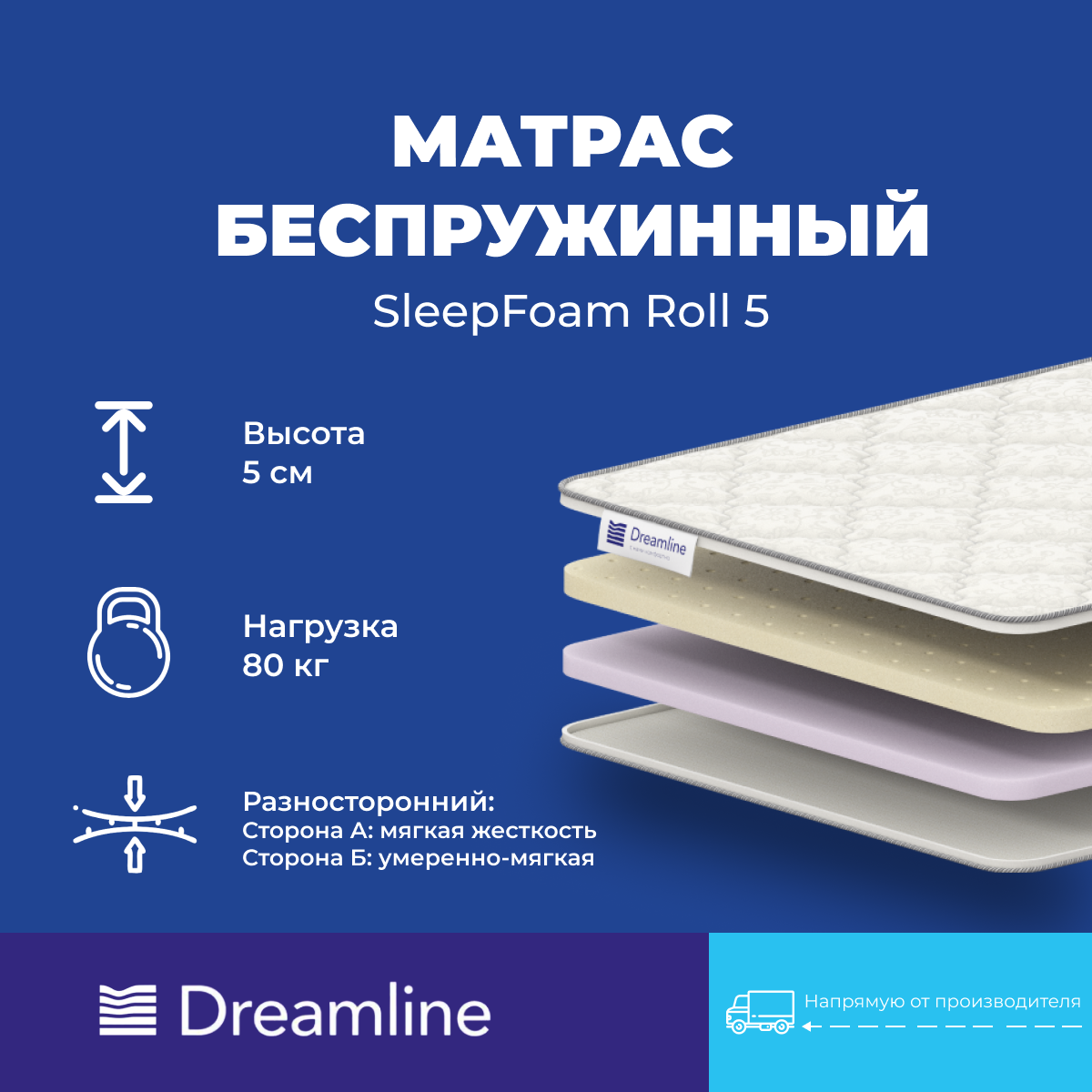 Матрас Дримлайн SleepFoam Roll 5 80х195х5