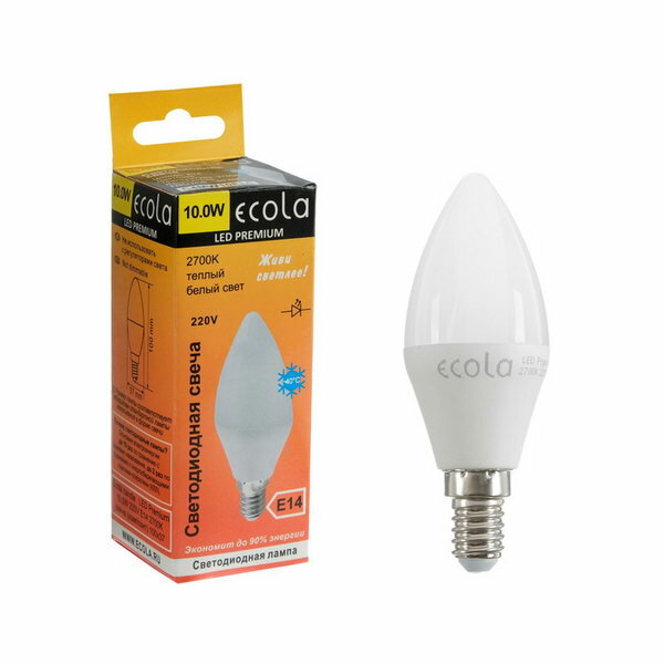 Лампа светодиодная candle LED Premium, 10 Вт, E14, 2700 K, свеча, 100x37 мм