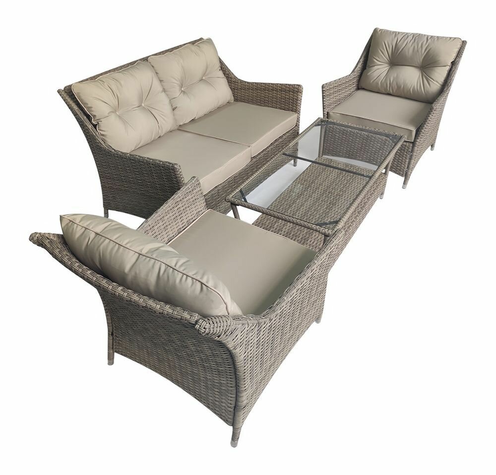 Комплект мебели BERGAMO (Бергамо) бежево-серый из искусственного ротанга - фотография № 2