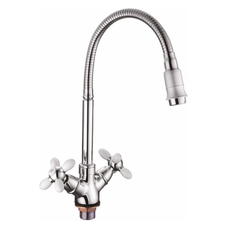 Смеситель для кухни с гибким изливом и цветными ручками (белый) ZERIX LR84310H