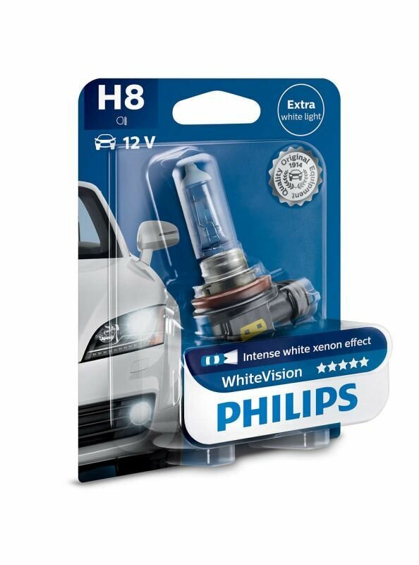 Лампа автомобильная H8 (35) PGJ19-1 WhiteVision 3700K (блистер) 12V PHILIPS