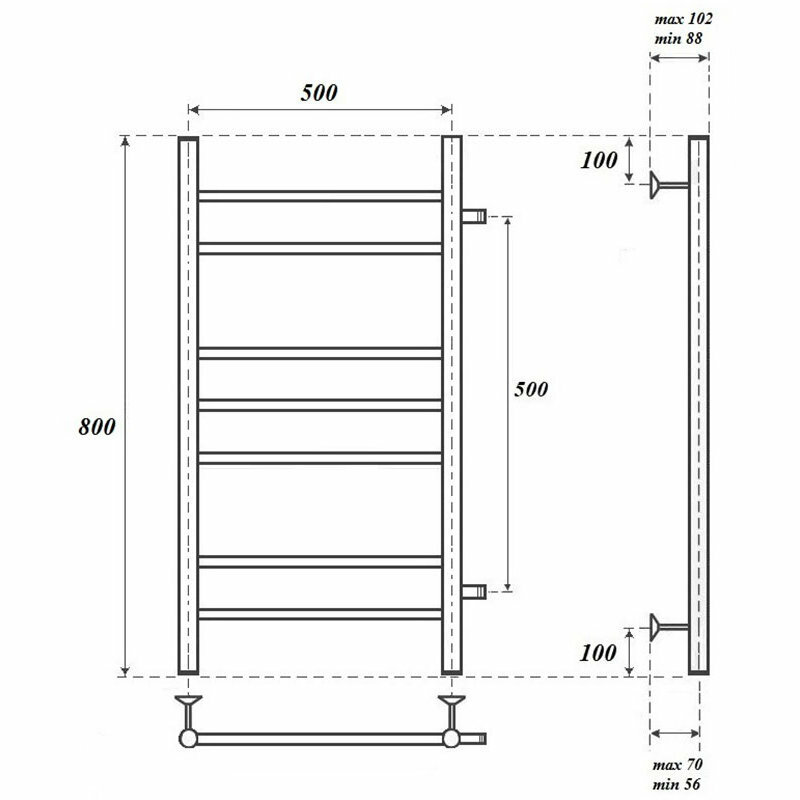 Полотенцесушитель водяной Point Аврора PN10558 П7 500x800 с боковым подключением 500, хром - фотография № 2