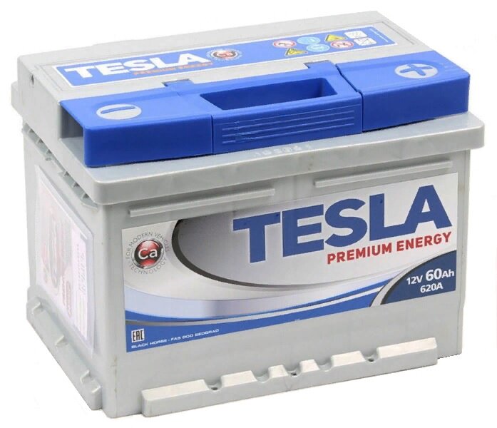 Аккумулятор автомобильный Tesla Premium Energy 60 А/ч 620 А обр. пол. низкий Евро авто (242х175х175)