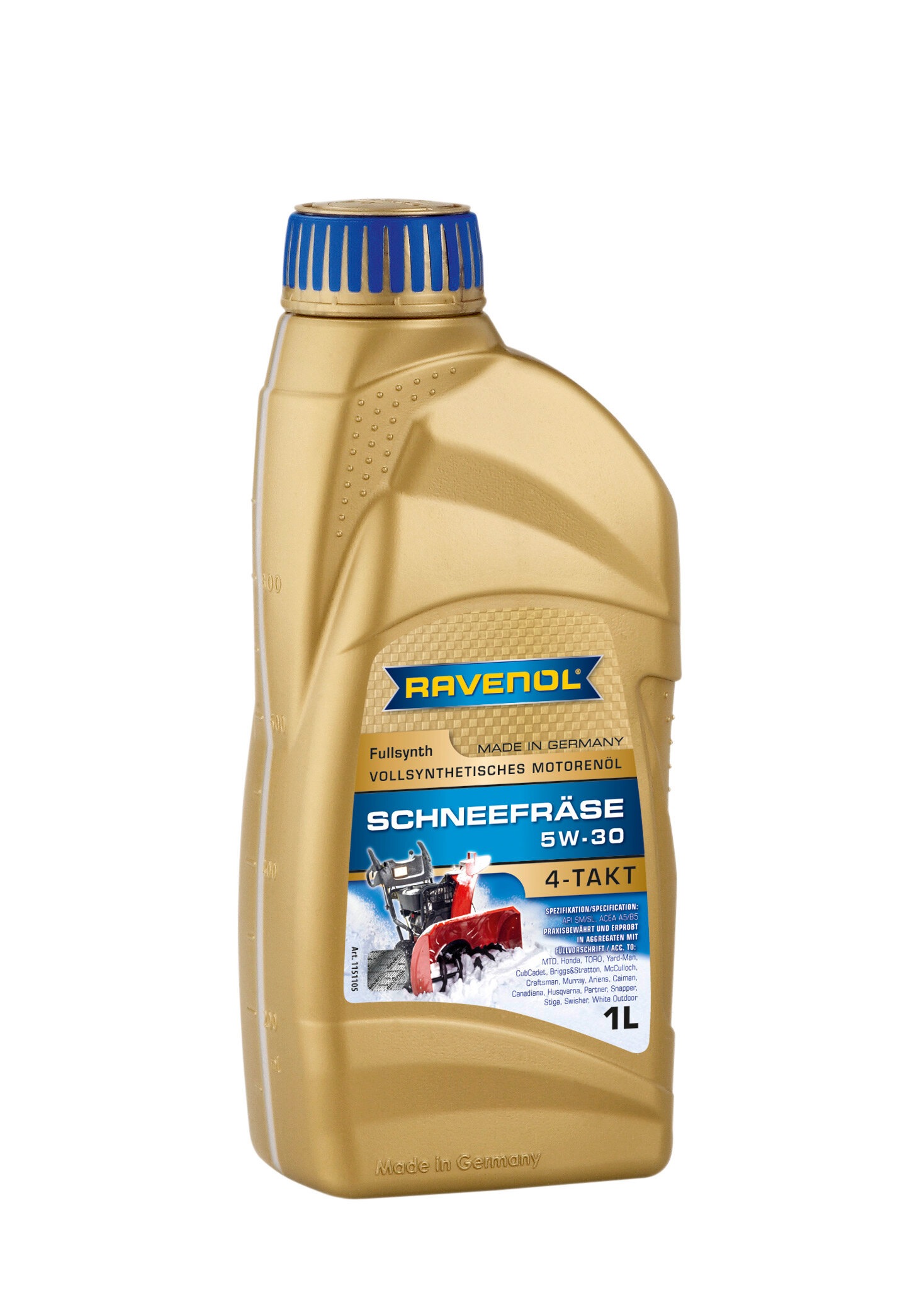 RAVENOL масло для 4-ТАКТ снегоуб.техники RAVENOL SCHNEEFRAESE 4-TAKT 5W-30 (1Л) NEW 4014835727311