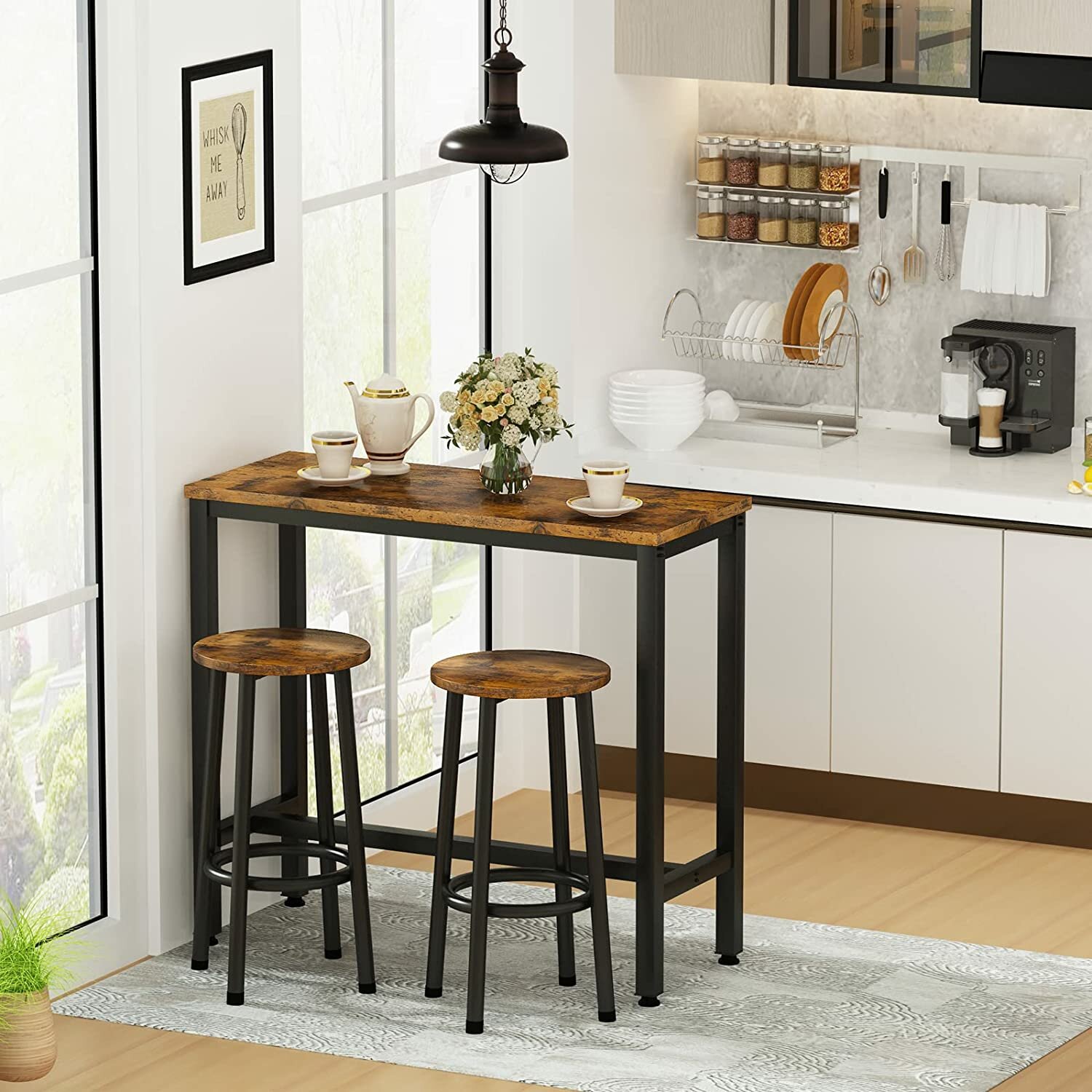 Комплект обеденной мебели Челси коричневый из 3-х предметов в стиле Лофт (1 стол /2 стула) - фотография № 4