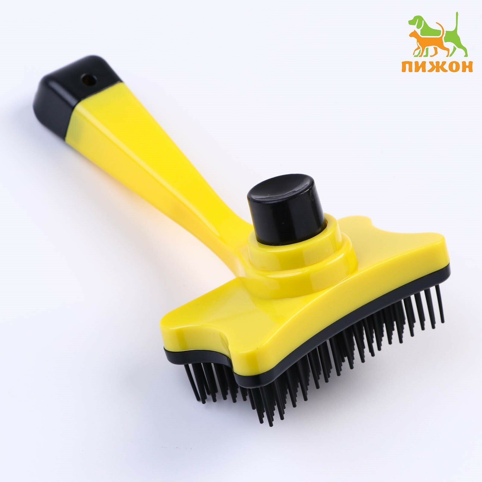 фото Пуходерка пластиковая "Косточка" с самоочисткой, 8,5 х 12,5 см, жёлтая