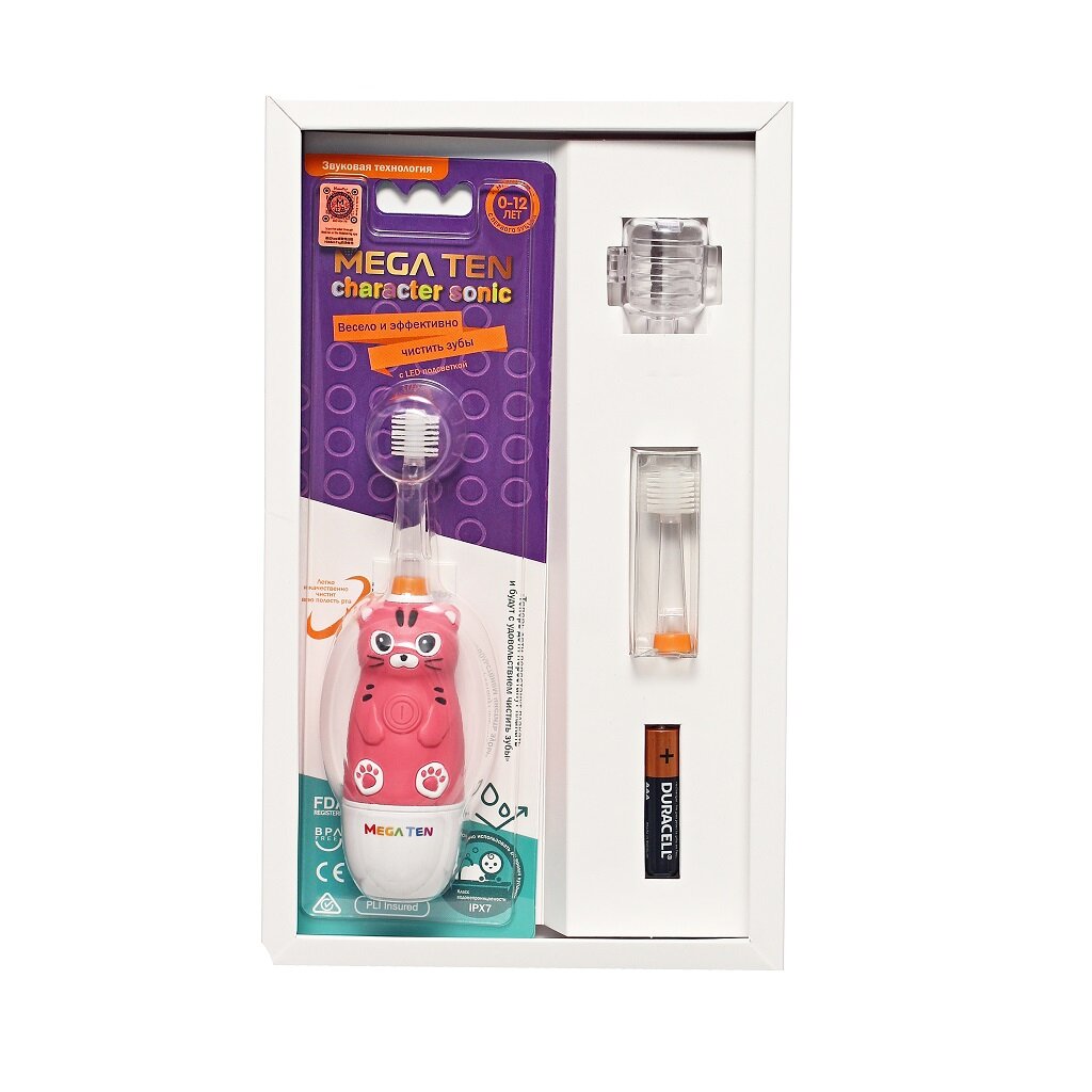 Megaten Kids Sonic Набор Детская электрическая зубная щетка Котенок+насадка, 1уп