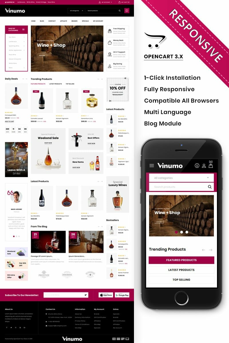 Шаблон OpenCart Vinumo - The Wine Store Шаблон OpenCart