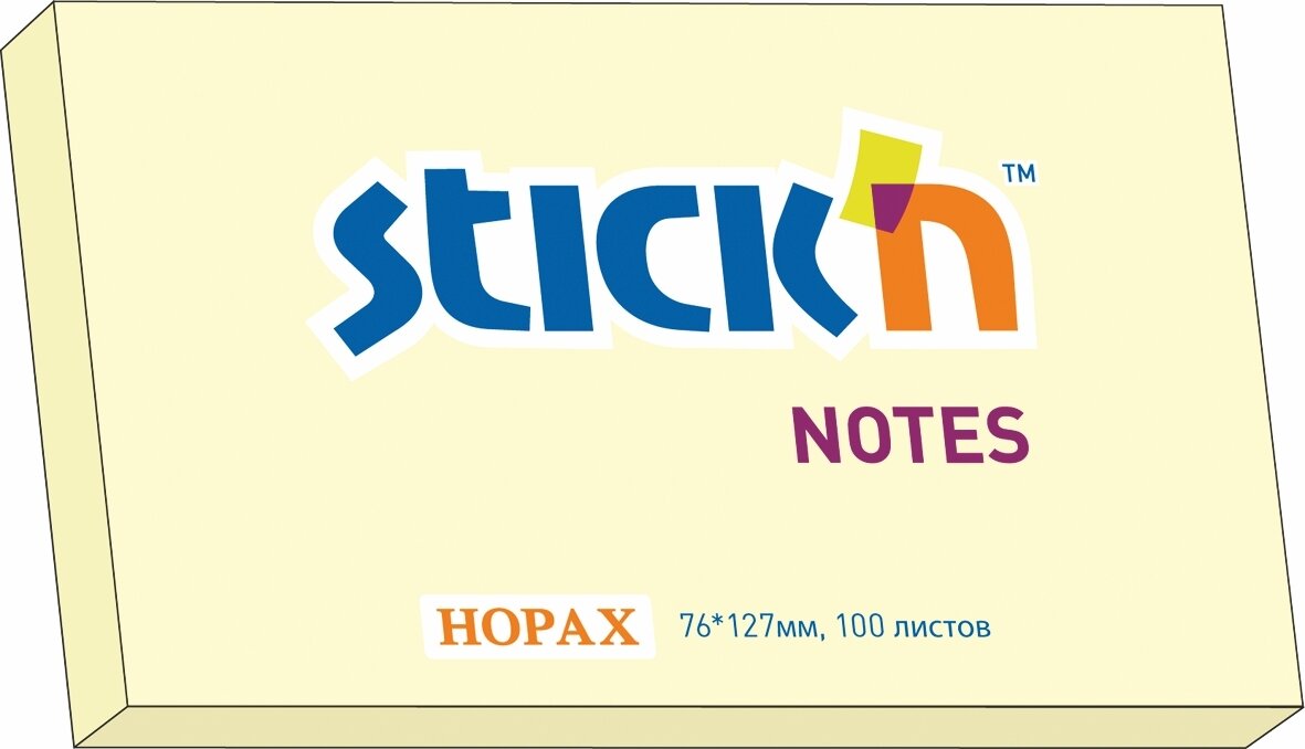 Бумага для заметок с клеевым краем STICK'N HOPAX, 76*127 мм, желтый, 100 л (в упаковке 3 блока)