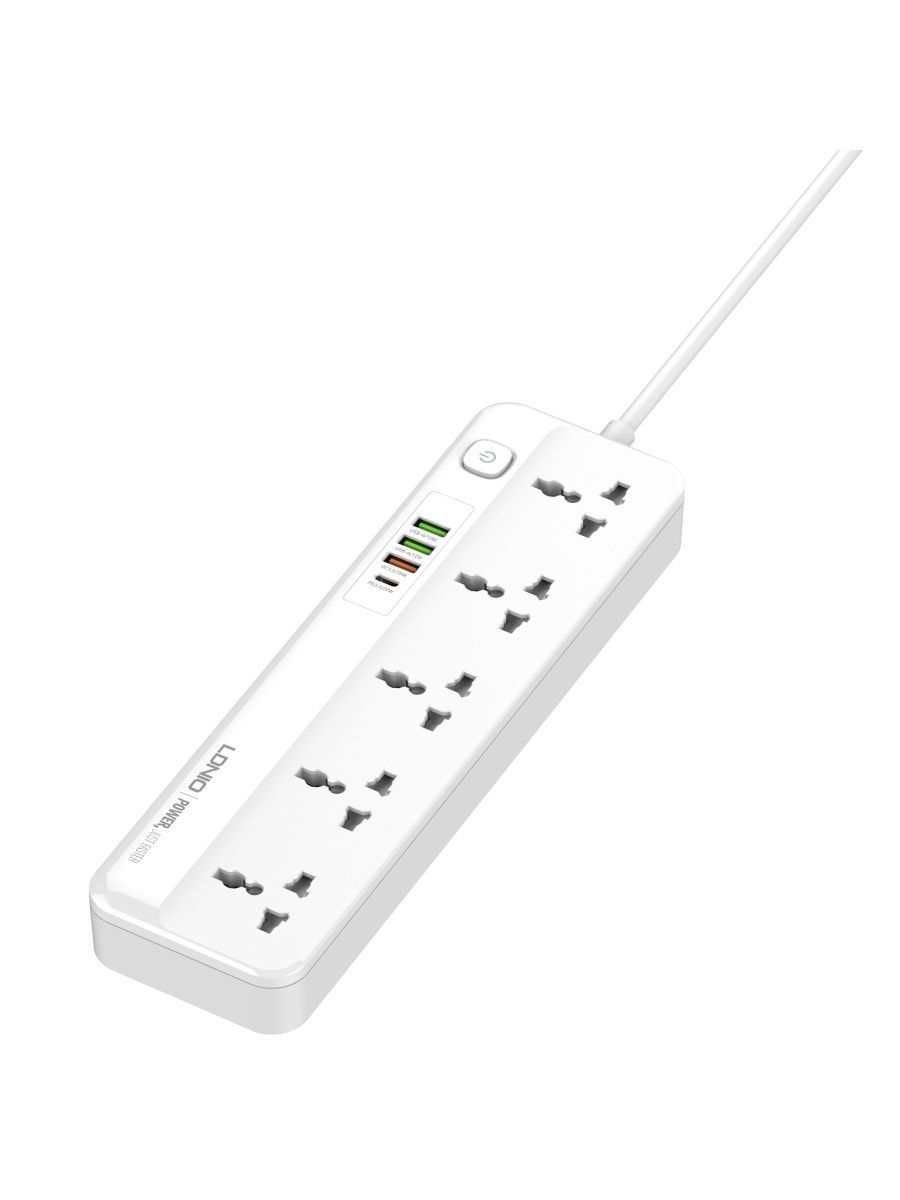 Сетевой фильтр LDNIO SC 5415, 5 евро-розеток, 2 USB по 12W-2.4A, 1 USB Quick Charge 3.0 18W-3.1A, TYPE-C 20W 2.0M - фотография № 1