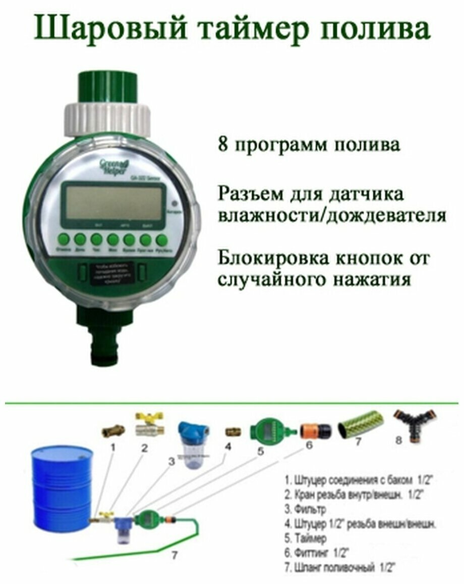 Автоматический шаровый таймер полива Green Helper GA-322 S Sensor original