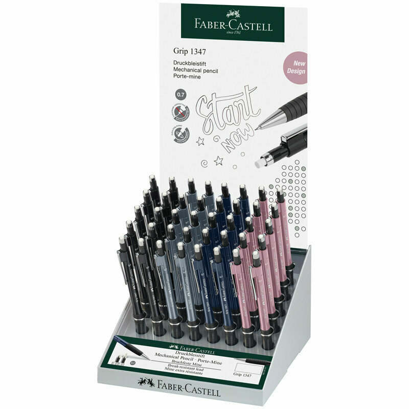 Карандаш механический Faber-Castell "Grip 1347" B, 0,7мм, грип, с ласт., автоподача грифеля, ассорти, дисплей, 40 штук, 341086