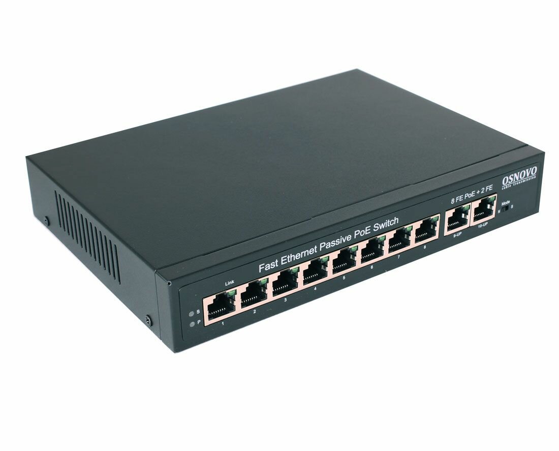 Passive PoE коммутатор Fast Ethernet на 10 портов. SW-21000/A120W OSNOVO