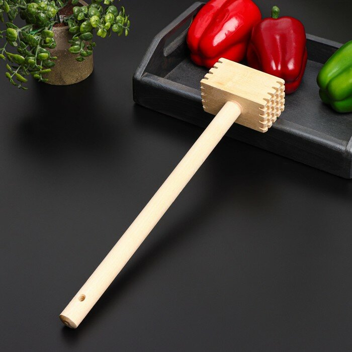 фото Молоток для мяса Доляна «Берёзовый», ручка 37 см, молоток 45×45×80 мм