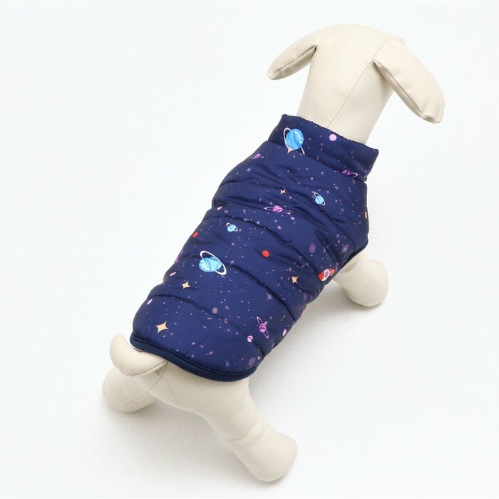 Куртка для собак "Космос", размер S, темно-синяя (ДС 35, ОШ 32, ОГ 46 см) - фотография № 3