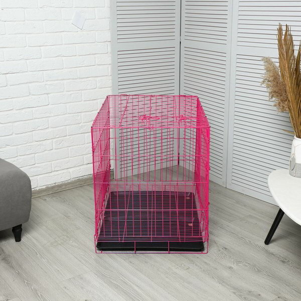 Клетка с люком для собак и кошек, 85 x 60 x 70 см, розовая - фотография № 5
