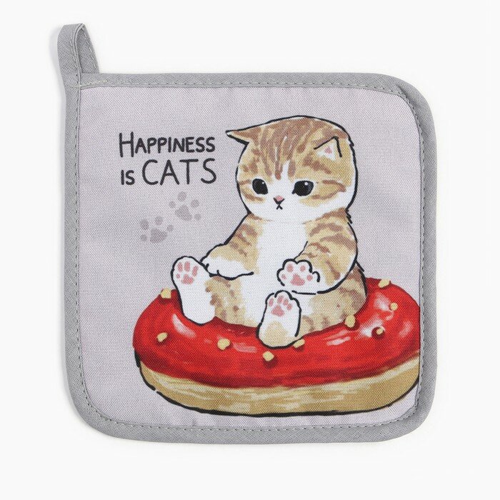 Набор кухонный Доляна Happiness is cats: прихватка, подставка под горячее - фотография № 2