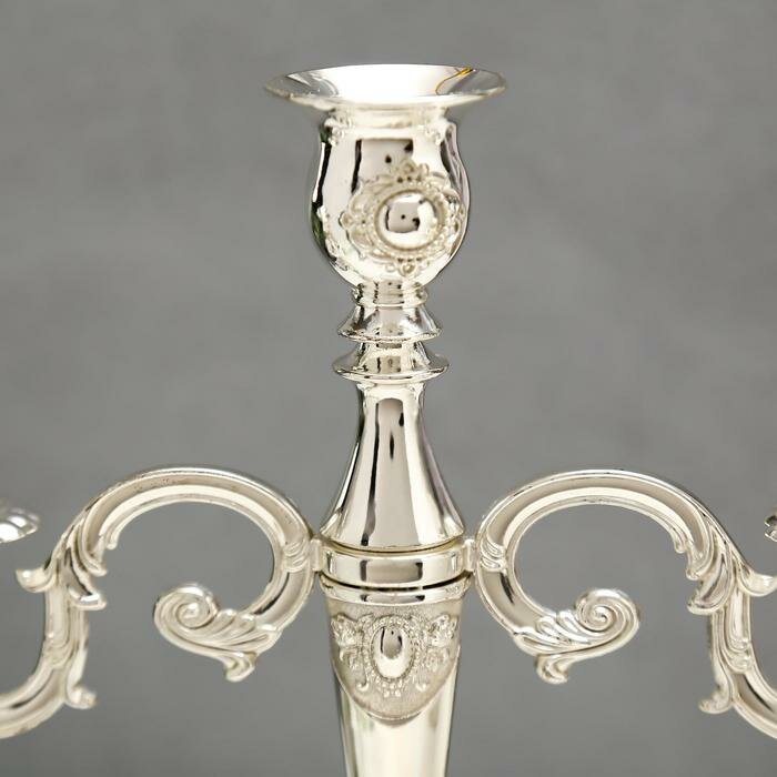 Подсвечник металл на 3 свечи "Медальон" серебро 26х26х9,2 см - фотография № 3