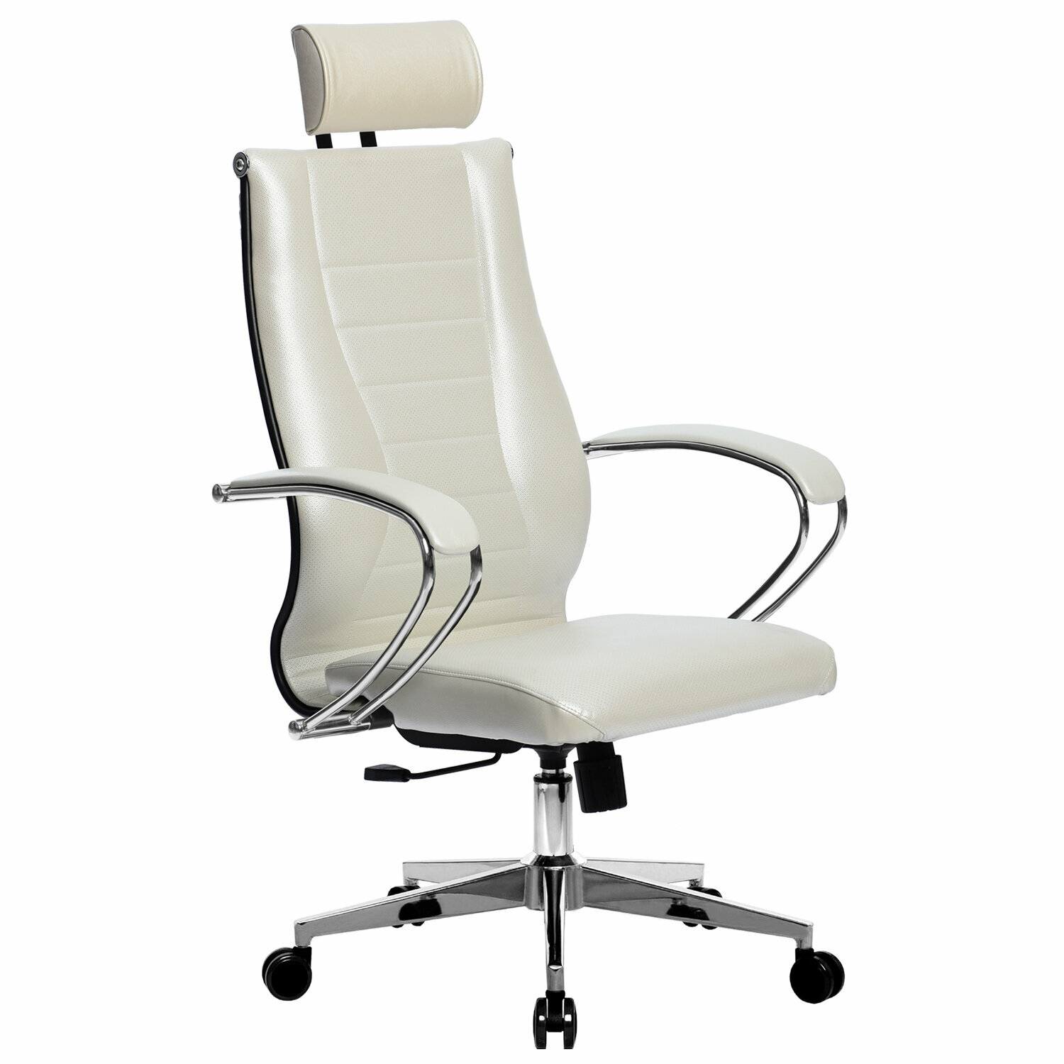 Кресло офисное метта "К-34" хром, экокожа, подголовник, сиденье и спинка мягкие, белое - фотография № 12