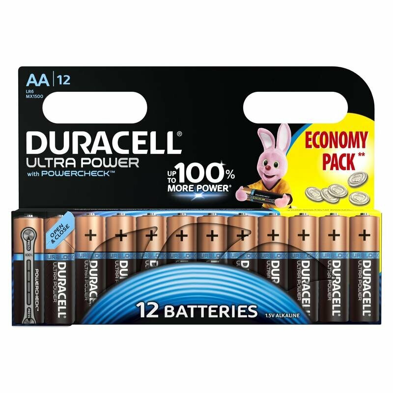 Батарейки Duracell UltraPower пальчиковые AA LR6-12BL 12 штук в упаковке, 957578