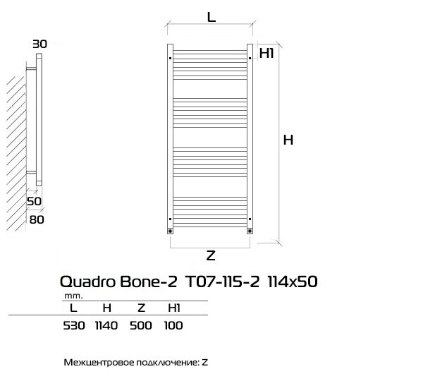 Quadro Bone-2 67x40 (см) полотенцесушитель водяной Черный - фотография № 3