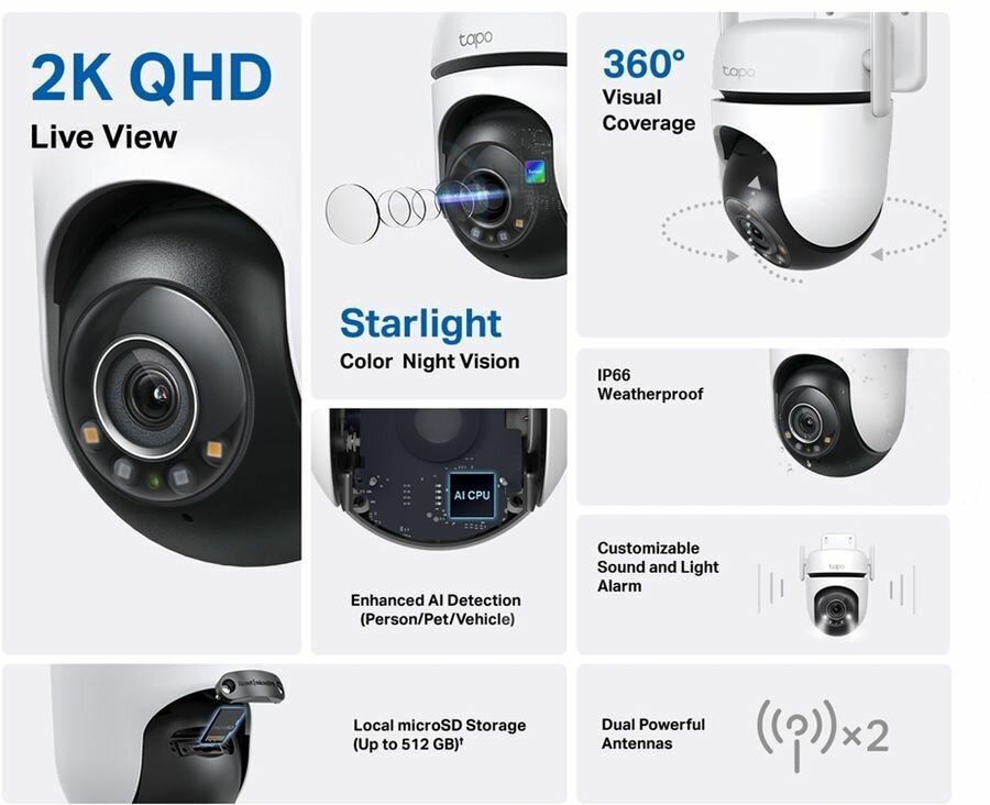 Камера видеонаблюдения IP TP-LINK Tapo C520WS, 1440p, 3.18 мм, белый