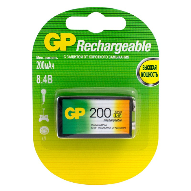 GP Аккумулятор GP 200mAh Крона 9V NiMh бл/1шт