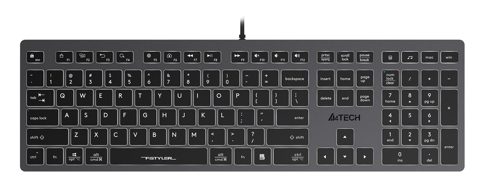 Клавиатура A4Tech Fstyler FX60 серыйбелый USB slim Multimedia LED