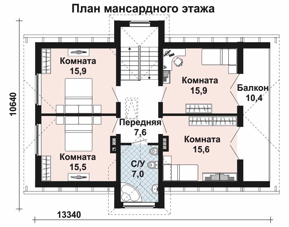 (167м2, 13х11м) Готовый проект дома из газобетона с мансардой и балконом - AS-738 - фотография № 4