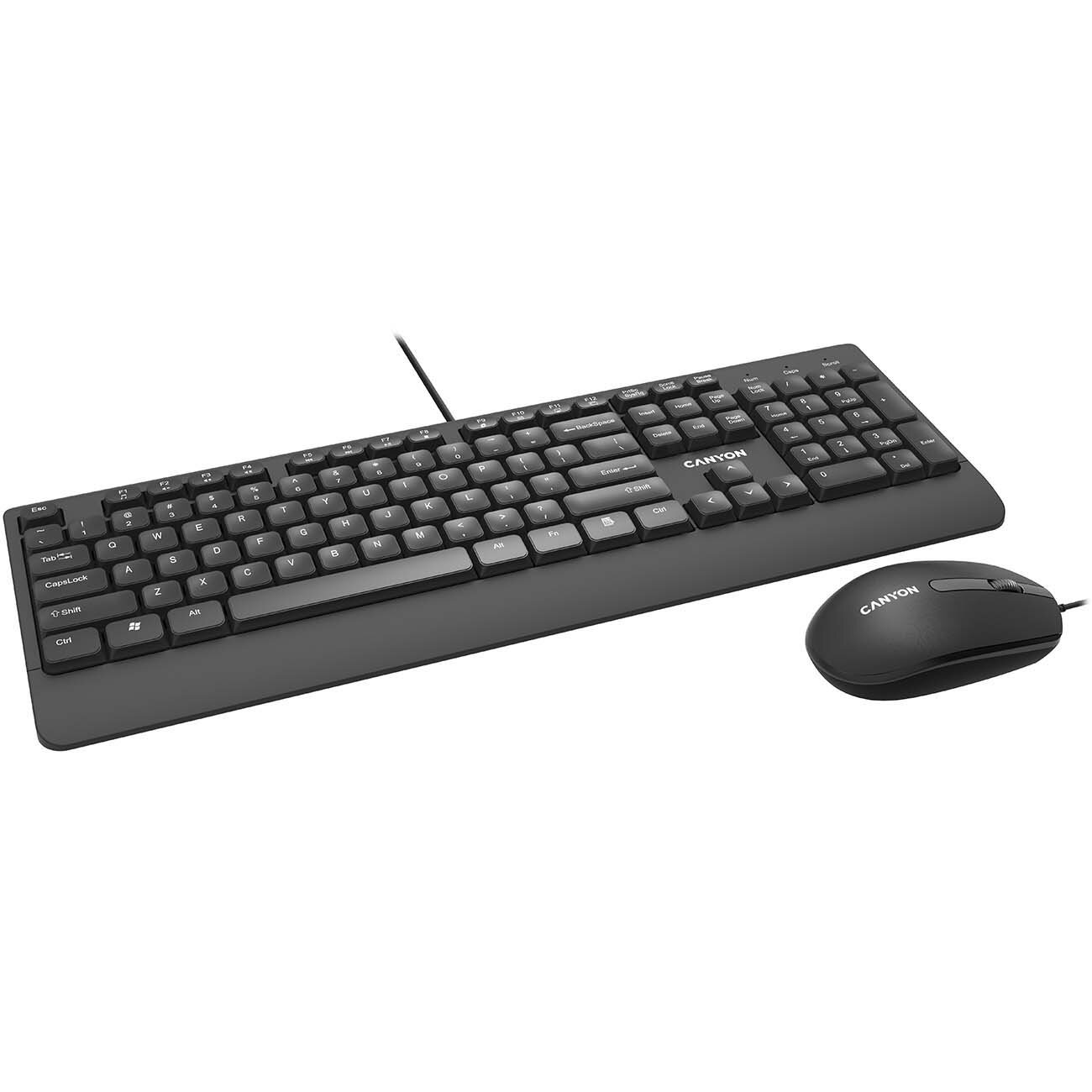 Комплект проводной клавиатуры и оптической мыши Canyon CNE-CSET4-RU черный