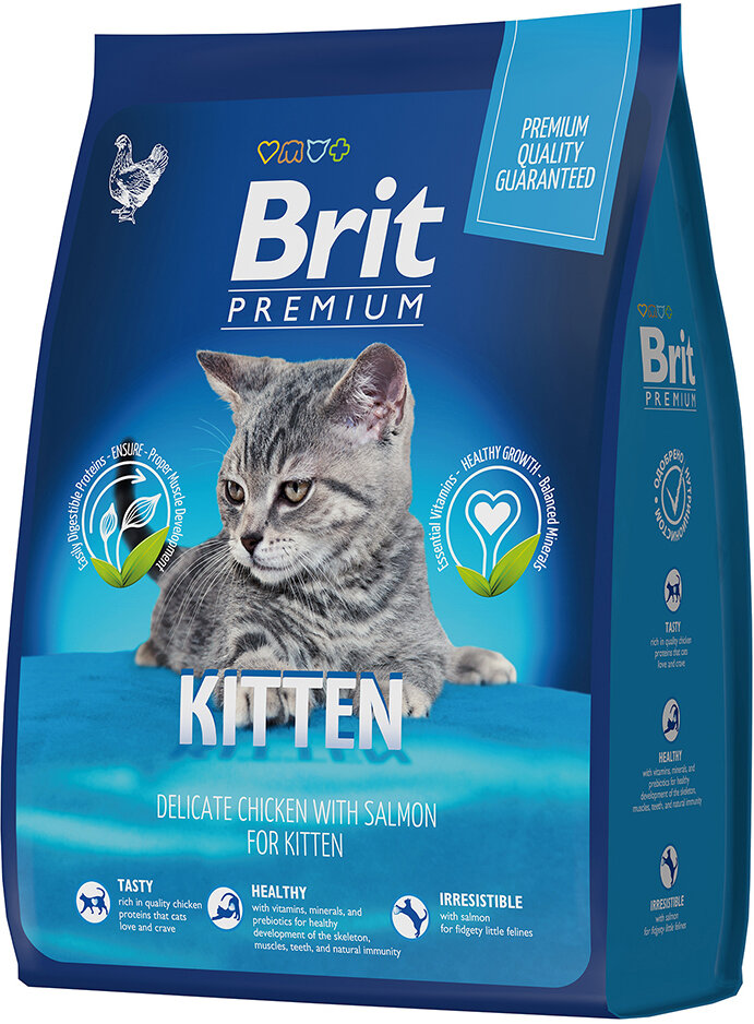 Корм Brit Premium Kitten для котят, с курицей, 2 кг