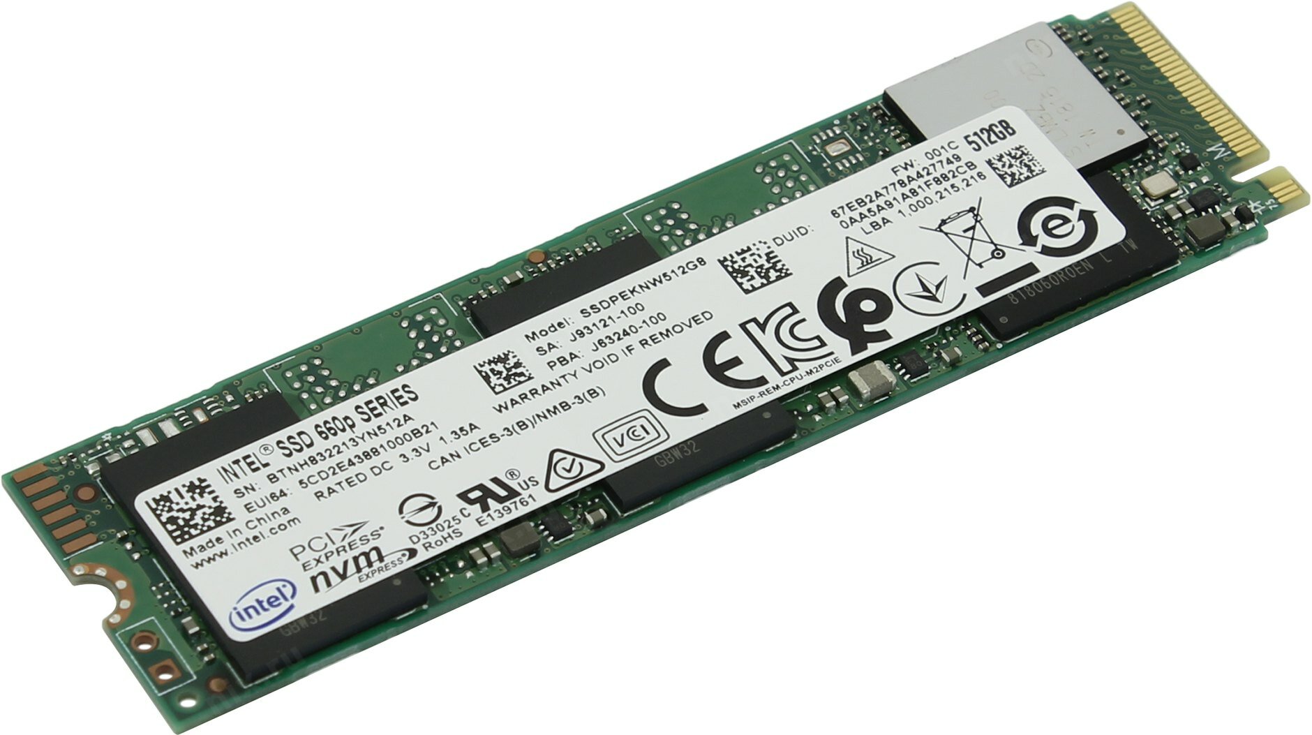 Накопитель SSD Intel 660p SSDPEKNW010T8X1/PCI-E 3.0 x4/1 TB /Скорость чтения 1800МБайт/с Скорость записи