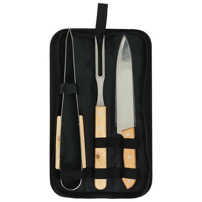 Набор для барбекю: нож, вилка, щипцы, 33 см - фотография № 1