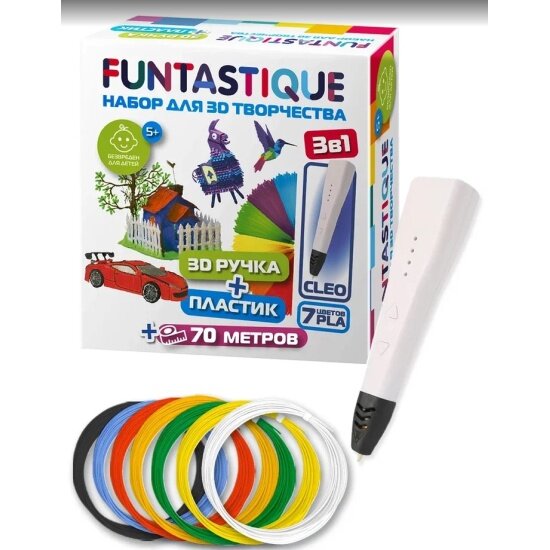 Набор 3D-ручка Funtastique CLEO (Белый)+PLA-пластик 7 цветов