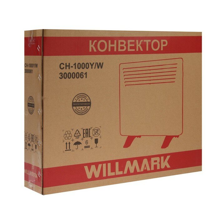 Конвекторы Willmark Обогреватель WILLMARK CH-1000Y/W, конвекторный, настенный/напольный, 1000 Вт, 20 м², белый - фотография № 5