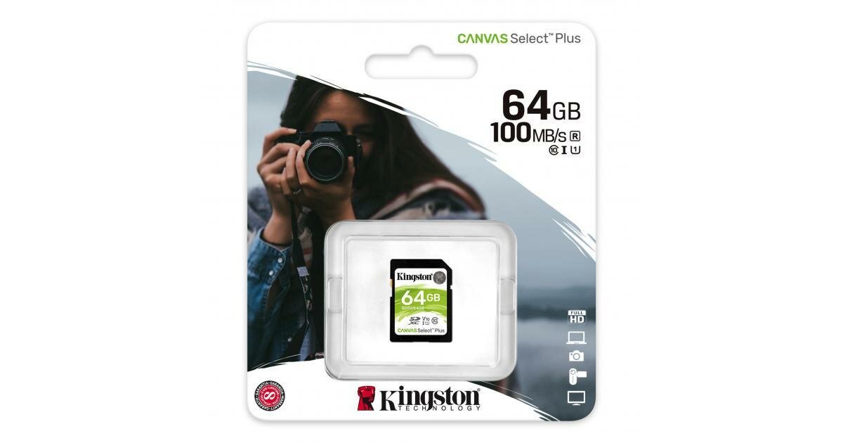 Карта памяти SDXC Kingston 64Gb Canvas Select Plus 100MB/s SDS2/64GB, 1шт.