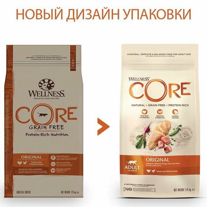 Core Сухой корм CORE для кошек, из индейки с курицей, 1,75 кг - фотография № 2