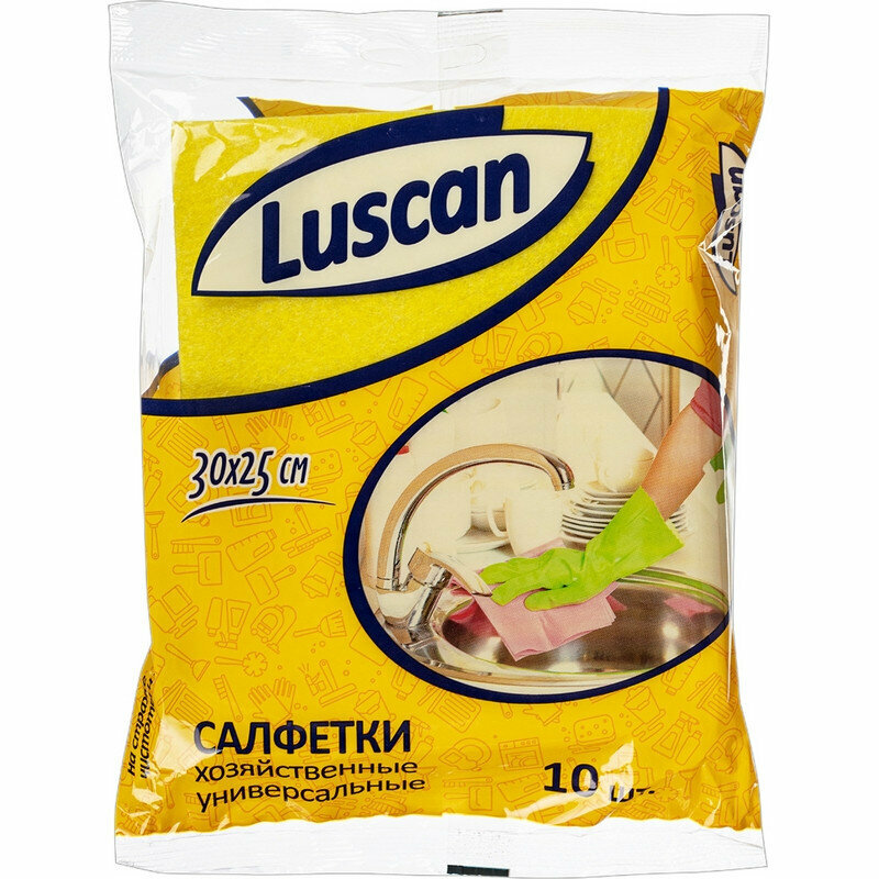 Салфетки хозяйственные Luscan универсал. вискоза 60-70г/м2 30х25 см 10шт/уп, 1117962