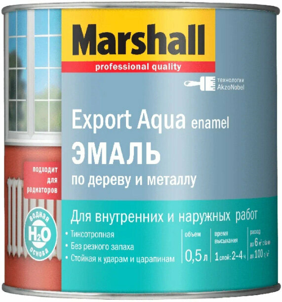 MARSHALL Export Aqua enamel эмаль по дереву и металлу на водной основе белая глянцевая (0,5л)