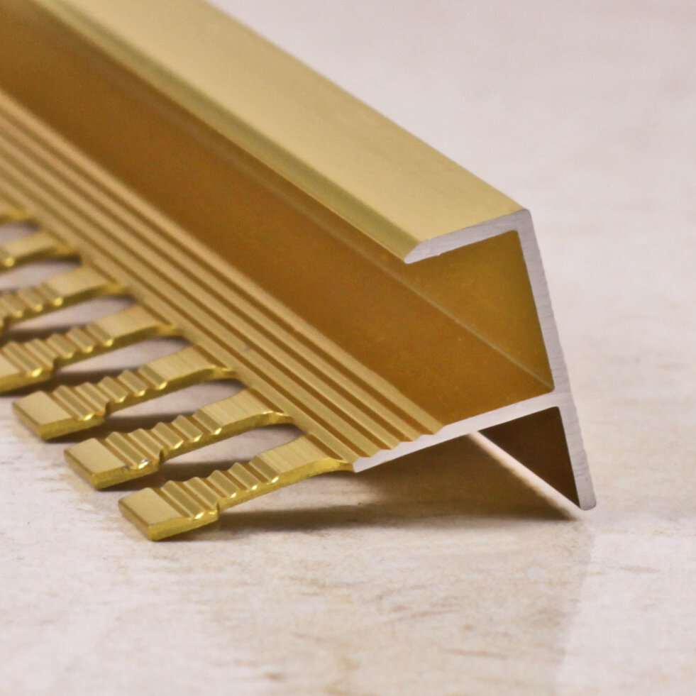 Профиль F-образный алюминиевый для плитки до 12мм, ПФ-12, длина 2,7м, Анод золото матовое - фотография № 1