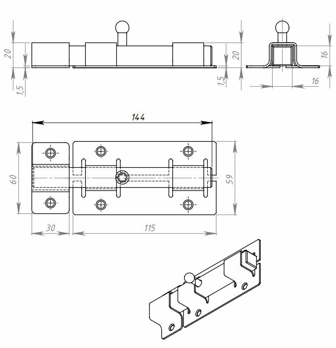 Задвижка дверная ЗД-06, цинк, Россия 9150911 HozTools 110049299775 - фотография № 2