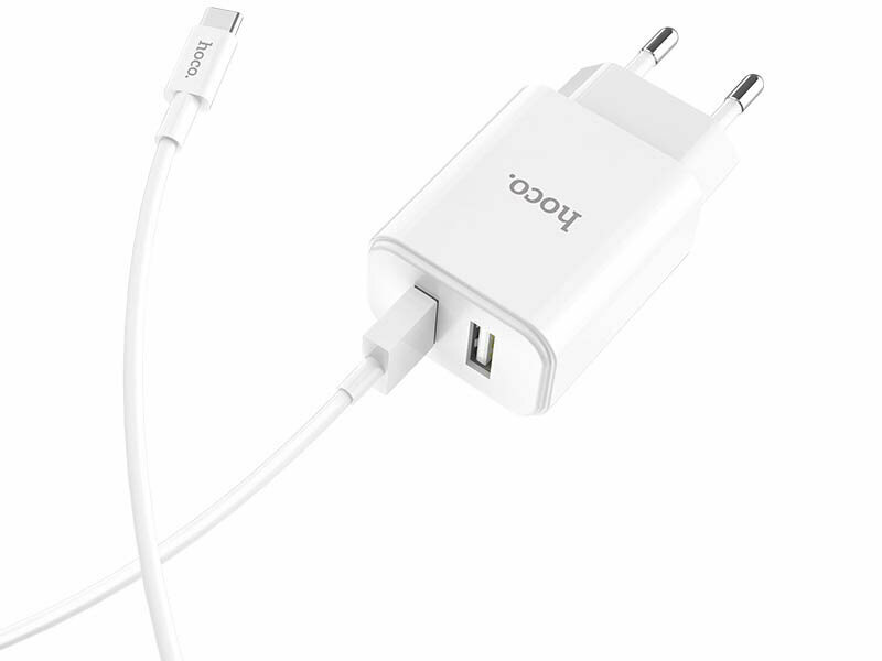 Зарядное устройство Hoco C62A Victoria 2xUSB 5V 2.1A + Cable USB Type-C White 6957531095026