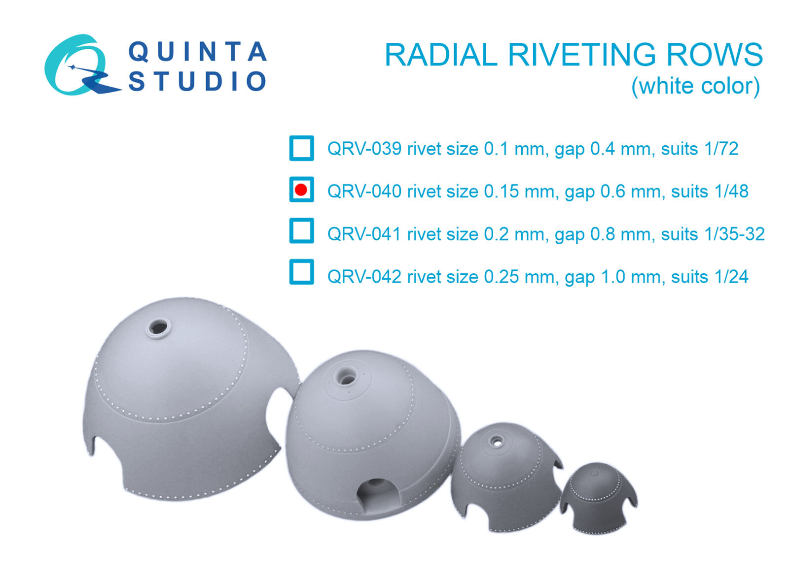 QRV-040 Радиальные клепочные ряды (размер клепки 0.15 mm, интервал 0.6 mm, масштаб), белые