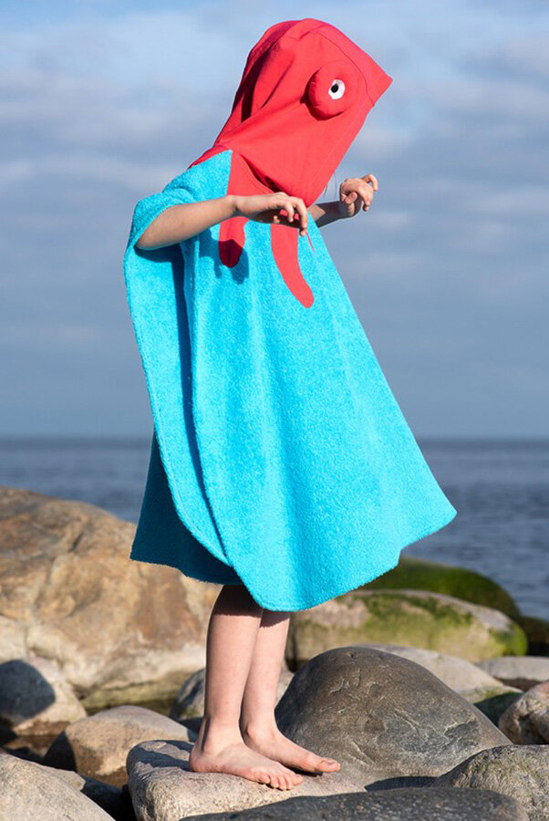 Leya.me Детское пляжное полотенце с капюшоном "Осьминог" 152 - фотография № 1