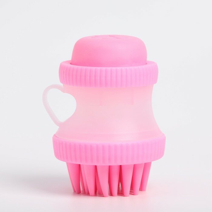 Щётка для мытья и массажа животных Пижон, с емкостью для шампуня, розовая - фотография № 2