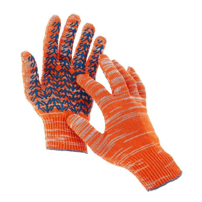 Перчатки, х/б, вязка 10 класс, 5 нитей, размер 10, с ПВХ протектором, оранжевые, "елочка" - фотография № 1