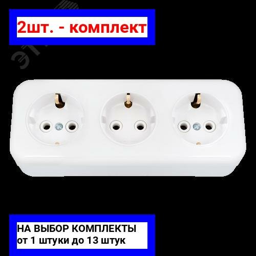 фото 2шт. - Беларусь Розетка тройная наружная с заземлением / БелТИЗ; арт. РА16-243; оригинал / - цᴇʜᴀ зᴀ 2шт