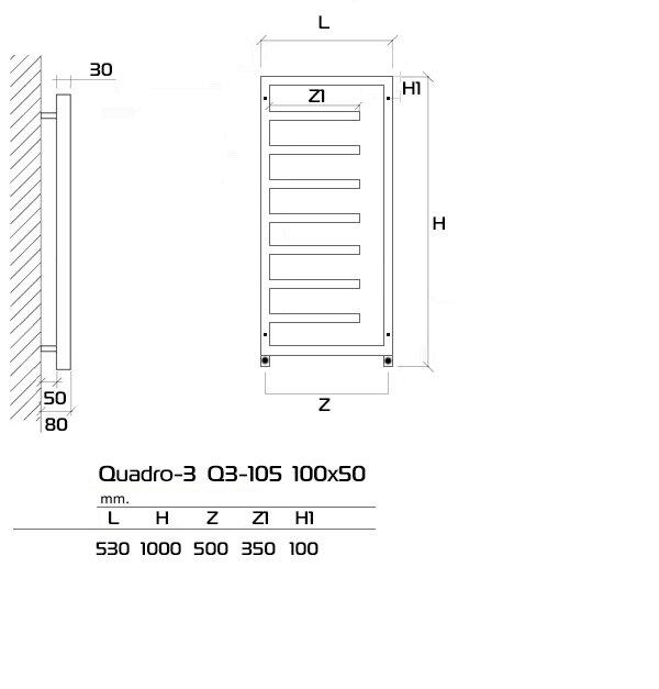 Quadro-3 Q3-105 100x50 (см) Дизайн радиатор водяной - фотография № 2